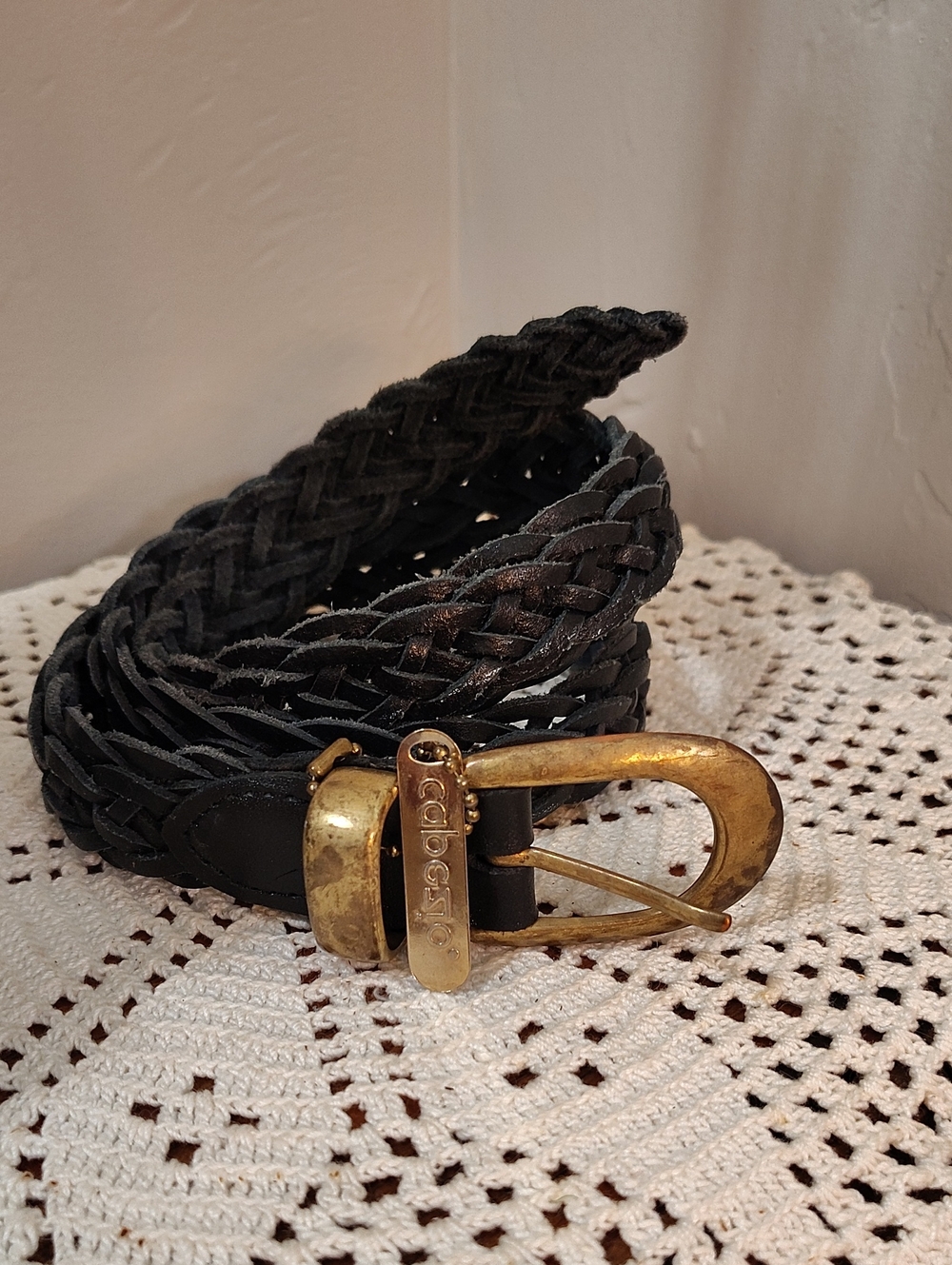 CAPEZIO Black Leather Loop Braided Belt Size SM